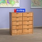 Schrank mit 10 Massivholzkästen,  98 cm hoch, 100x40 cm (B/T), 